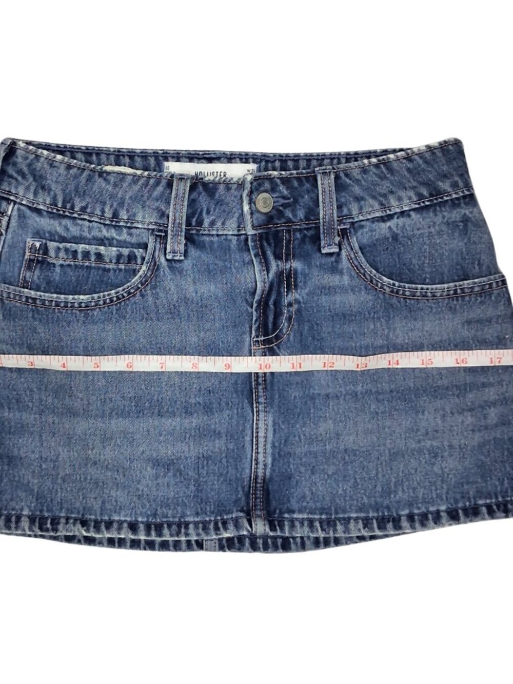 Hollister Denim Skort Women 00 Blue Jean Mini Skirt Built In Shorts Y2K Low Rise - Picture 6 of 10